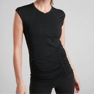 Athleta Contoured Pacifica Zipper Stretch Tank Ruched Pocket Size Small Black